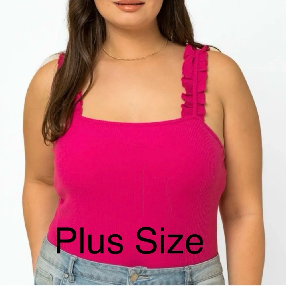 Gilli Plus Size Bodysuit  Sleeveless Ribbed with Ruffle Straps and Square Neck